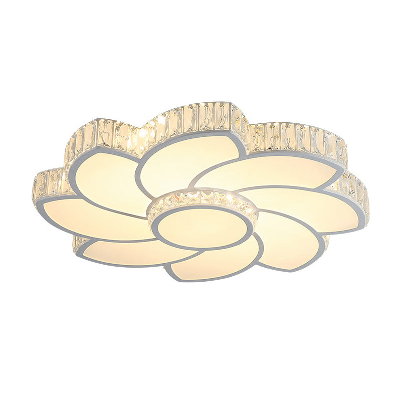 Modern Crystal Ceiling Lamp - Smart Led Flush Mount Light 18’/24’ Wide Warm/White