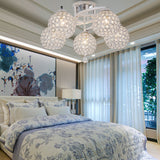 Sleek Crystal Semi-Flush Mount Light Fixture For Living Room - 3/5 Lights Globe Simple Chrome Design