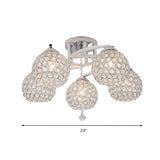 Sleek Crystal Semi-Flush Mount Light Fixture For Living Room - 3/5 Lights Globe Simple Chrome Design
