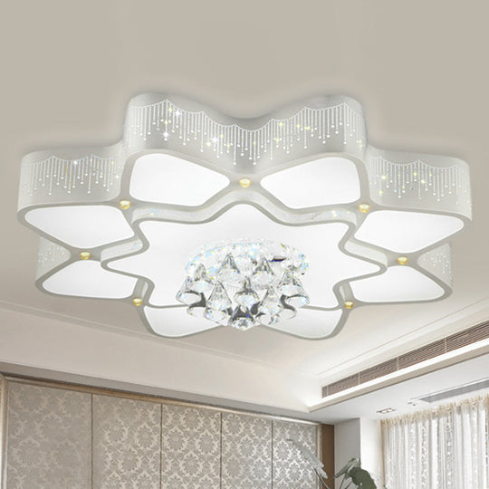 Modern White Led Flower Crystal Ceiling Lamp – 21’/24.5’/31.5’ Flush Mount For Living Room