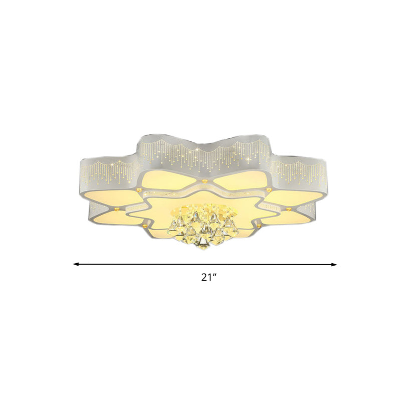 Modern White Led Flower Crystal Ceiling Lamp – 21’/24.5’/31.5’ Flush Mount For Living Room