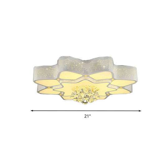 Modern White Led Flower Crystal Ceiling Lamp – 21’/24.5’/31.5’ Flush Mount For Living Room