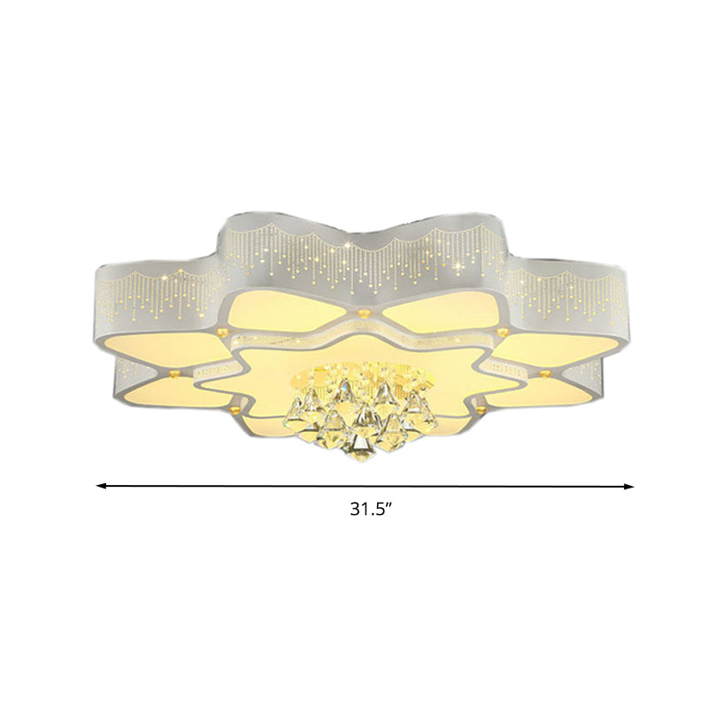 Modern White Led Flower Crystal Ceiling Lamp – 21’/24.5’/31.5’ Flush Mount For Living Room