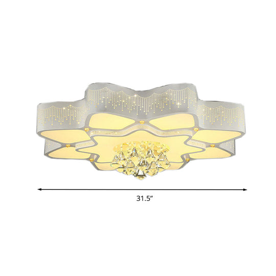 Modern White Led Flower Crystal Ceiling Lamp – 21’/24.5’/31.5’ Flush Mount For Living Room