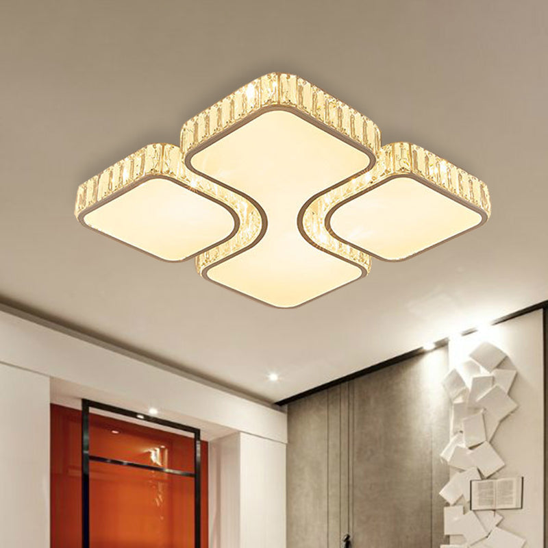 Contemporary Geometric Crystal Block Ceiling Light - Led Flush Mount 16’/16.5’/35.5’ W