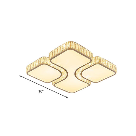 Contemporary Geometric Crystal Block Ceiling Light - Led Flush Mount 16/16.5/35.5 W White/3 Color