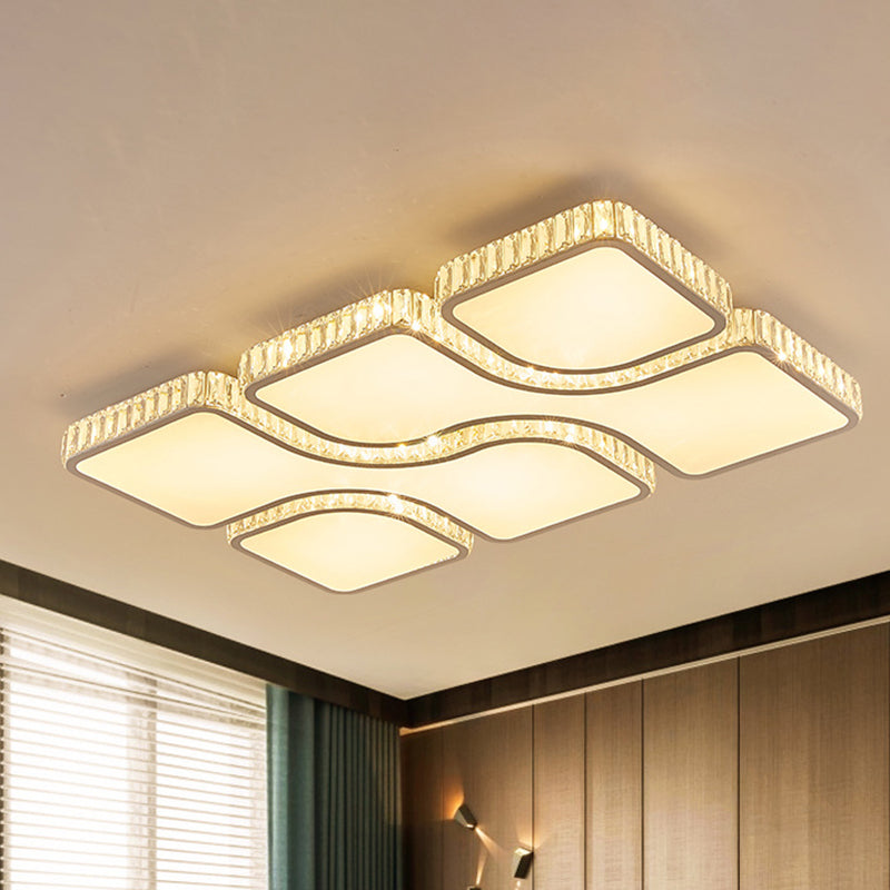 Contemporary Geometric Crystal Block Ceiling Light - Led Flush Mount 16/16.5/35.5 W White/3 Color