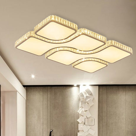 Contemporary Geometric Crystal Block Ceiling Light - Led Flush Mount 16’/16.5’/35.5’ W