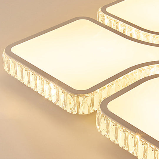 Contemporary Geometric Crystal Block Ceiling Light - Led Flush Mount 16’/16.5’/35.5’ W