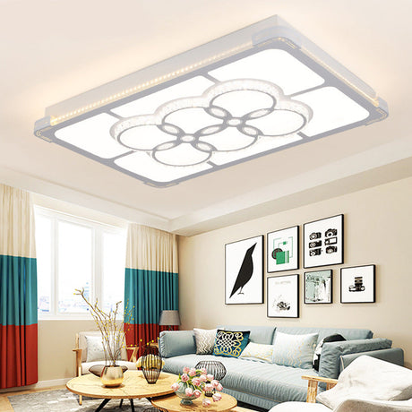 Led Crystal Flush Mount Lamp: Simple Rectangle Design | White 3 Color Light Remote Control Stepless