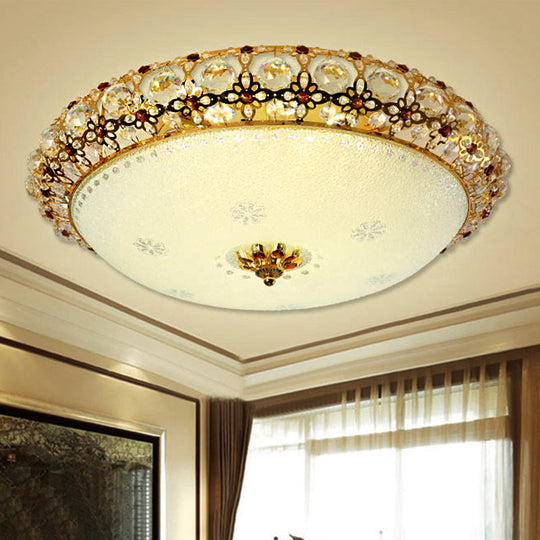 Simple Led Flush Light With Clear K9 Crystal Dome - 15’/19’/23’ Wide White Ceiling Lamp