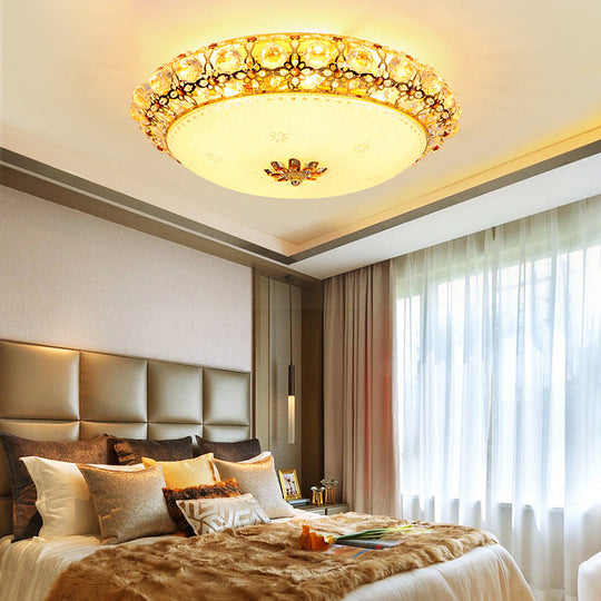 Simple Led Flush Light With Clear K9 Crystal Dome - 15’/19’/23’ Wide White Ceiling Lamp