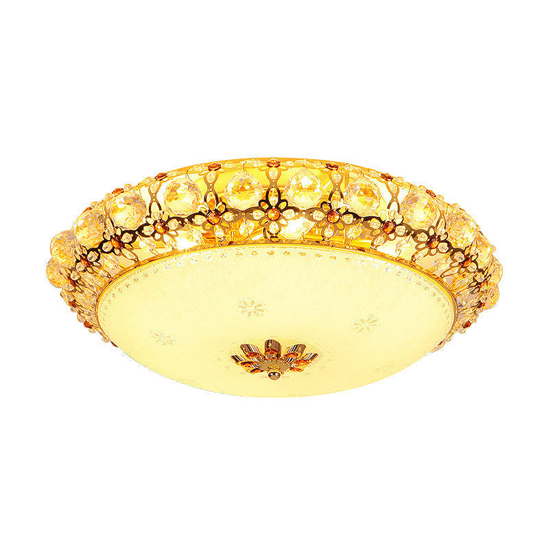 Simple Led Flush Light With Clear K9 Crystal Dome - 15’/19’/23’ Wide White Ceiling Lamp