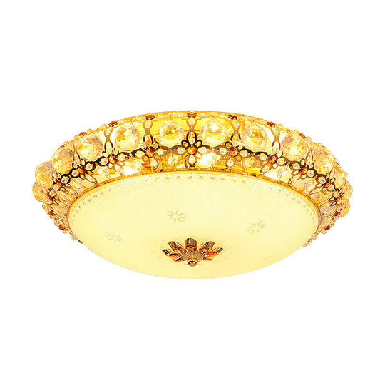 Simple Led Flush Light With Clear K9 Crystal Dome - 15’/19’/23’ Wide White Ceiling Lamp