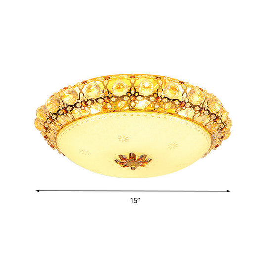 Simple Led Flush Light With Clear K9 Crystal Dome - 15’/19’/23’ Wide White Ceiling Lamp