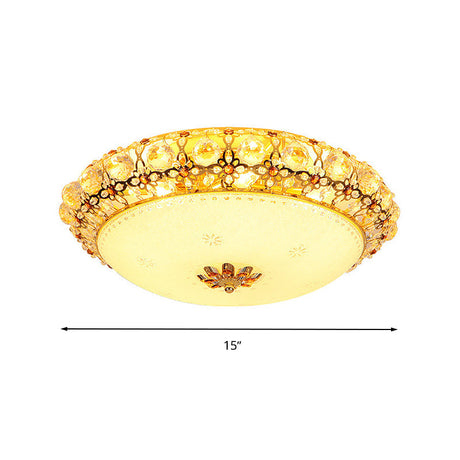 Simple Led Flush Light With Clear K9 Crystal Dome - 15/19/23 Wide White Ceiling Lamp (Warm/White/3