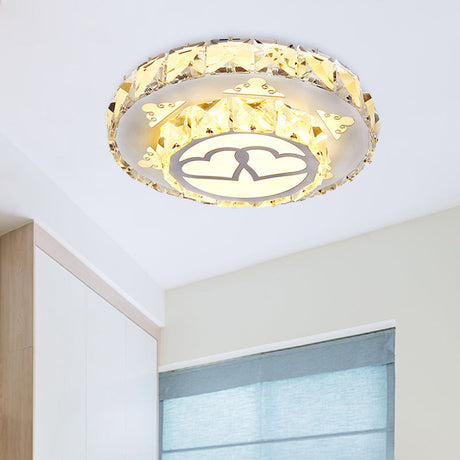 Modern Crystal Flush Light Fixture For Corridor - White Led Ceiling Mount With Loving Heart Design 3
