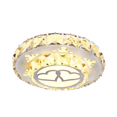 Modern Crystal Flush Light Fixture For Corridor - White Led Ceiling Mount With Loving Heart Design 3
