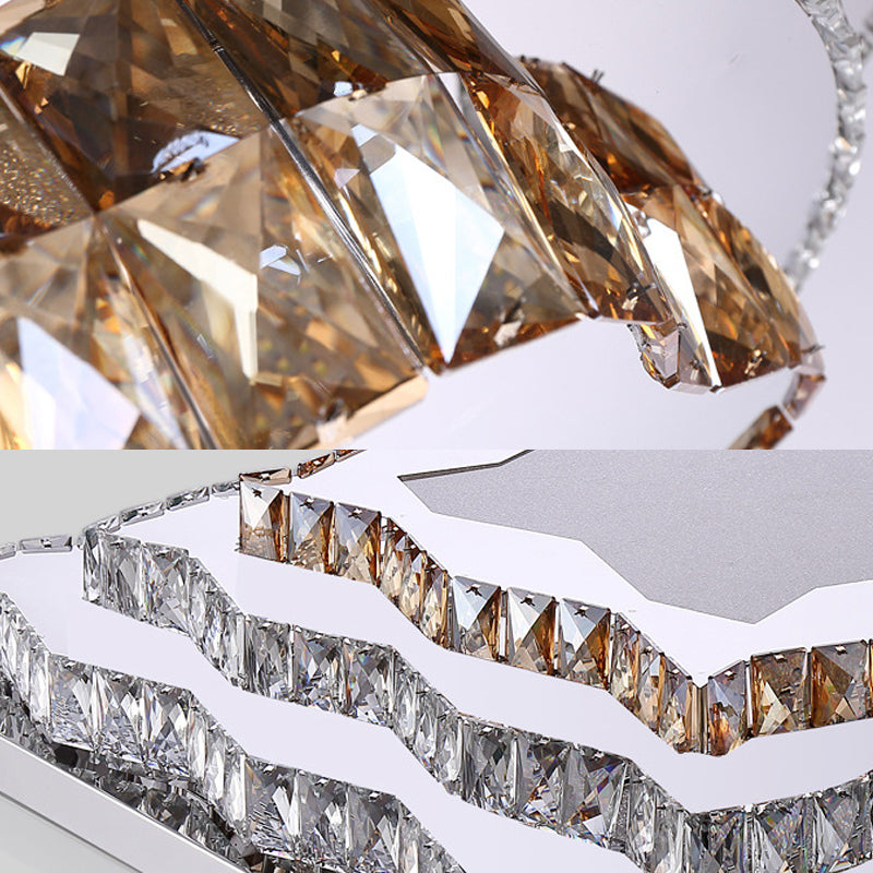 Modern Crystal Led Flushmount Ceiling Light In Cognac For Living Room