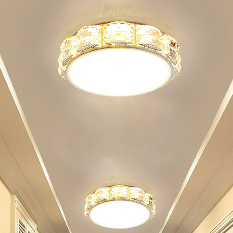 Modern Led Crystal Flush Mount Spotlight In Black/White - Round/Square Corridor Lighting