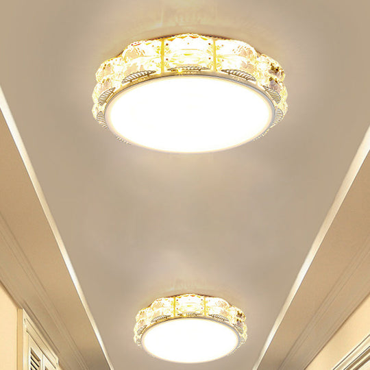 Modern Led Crystal Flush Mount Spotlight In Black/White - Round/Square Corridor Lighting