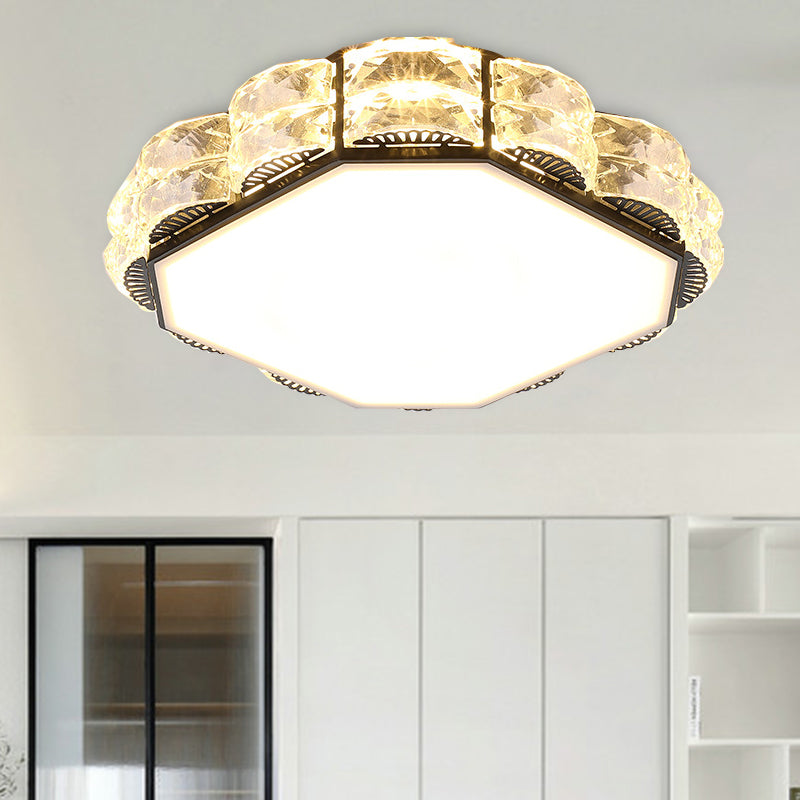 Modern Led Crystal Flush Mount Spotlight In Black/White - Round/Square Corridor Lighting Black /