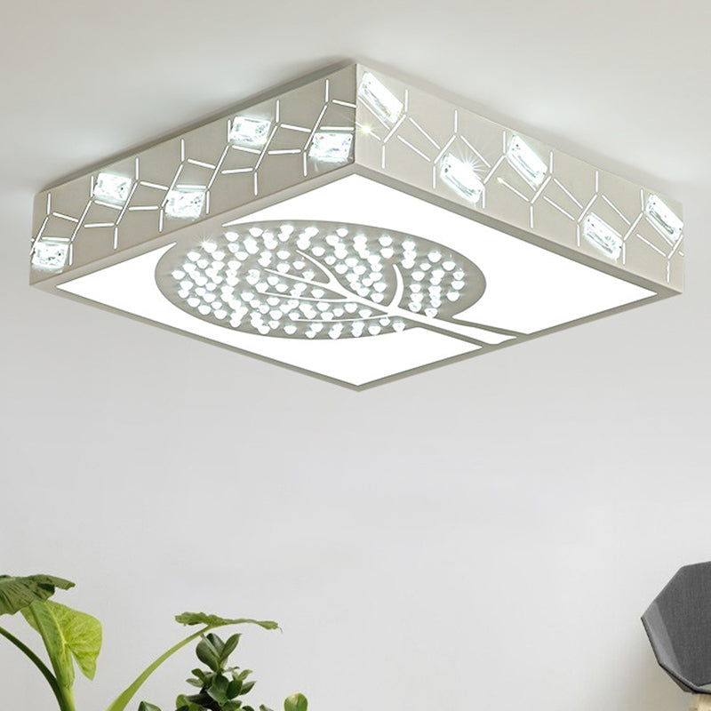 Simple Crystal Led Flush Mount Fixture - White Tree Design With Warm/White/3 Color Lighting For