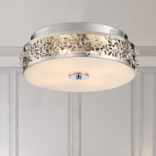 Simple Silver Crystal Flushmount With 4 Lights - Ideal For Bedrooms