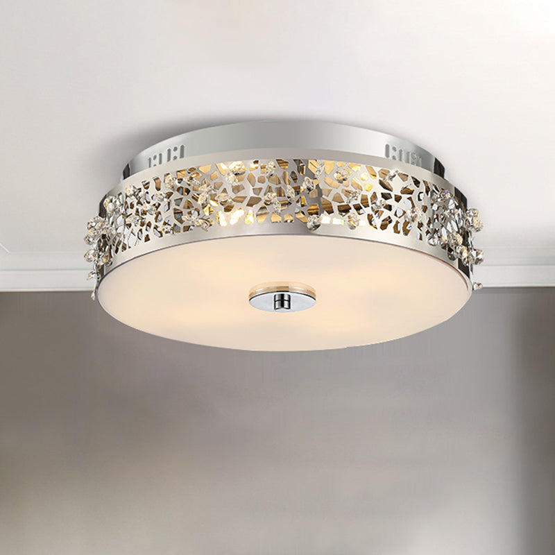 Simple Silver Crystal Flushmount With 4 Lights - Ideal For Bedrooms