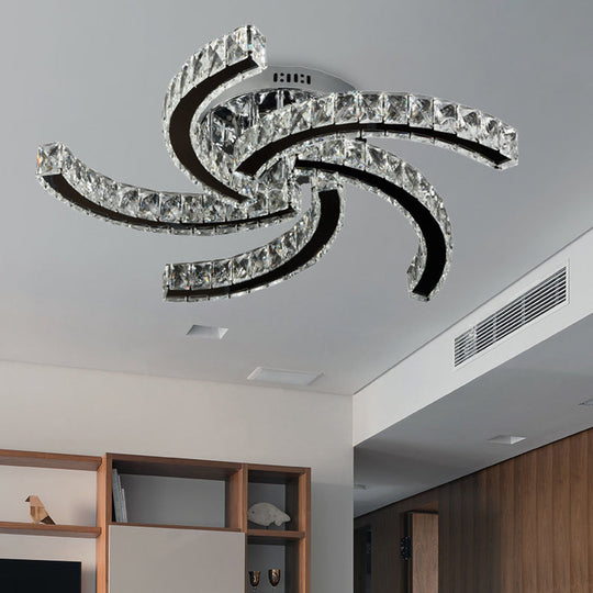 Stylish Led Chrome Crystal Windmill Semi - Flush Light In Warm White And 3 Colors