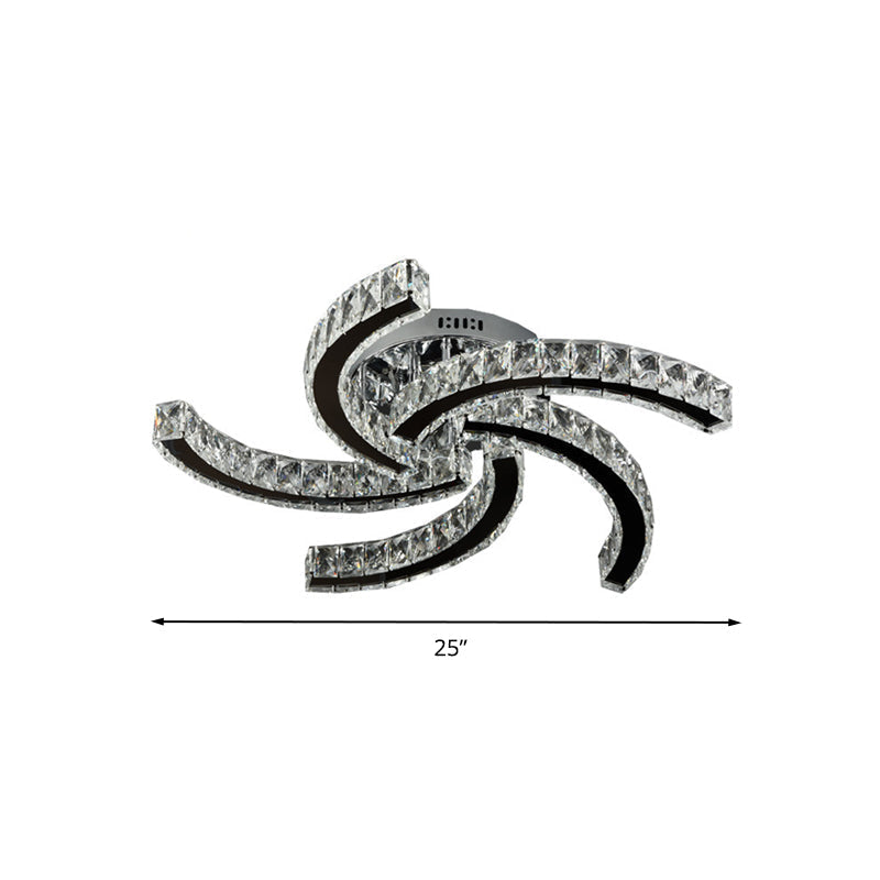 Stylish Led Chrome Crystal Windmill Semi - Flush Light In Warm White And 3 Colors