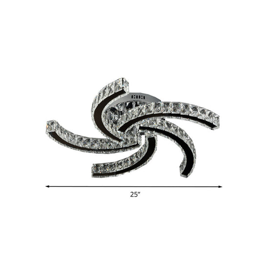 Stylish Led Chrome Crystal Windmill Semi - Flush Light In Warm White And 3 Colors