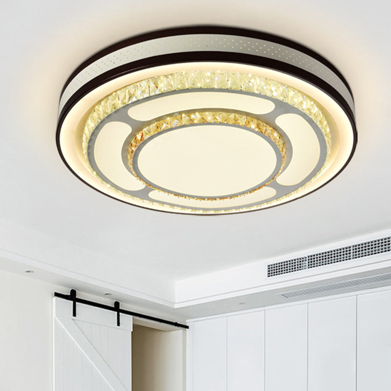 Modern Crystal Led Flush Mount Ceiling Light In White - 19.5’/31.5’ Diameter / 19.5’