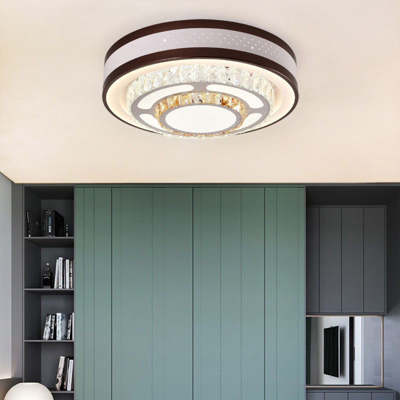 Modern Crystal Led Flush Mount Ceiling Light In White - 19.5/31.5 Diameter