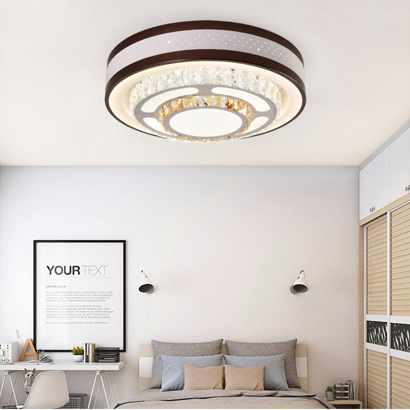 Modern Crystal Led Flush Mount Ceiling Light In White - 19.5/31.5 Diameter