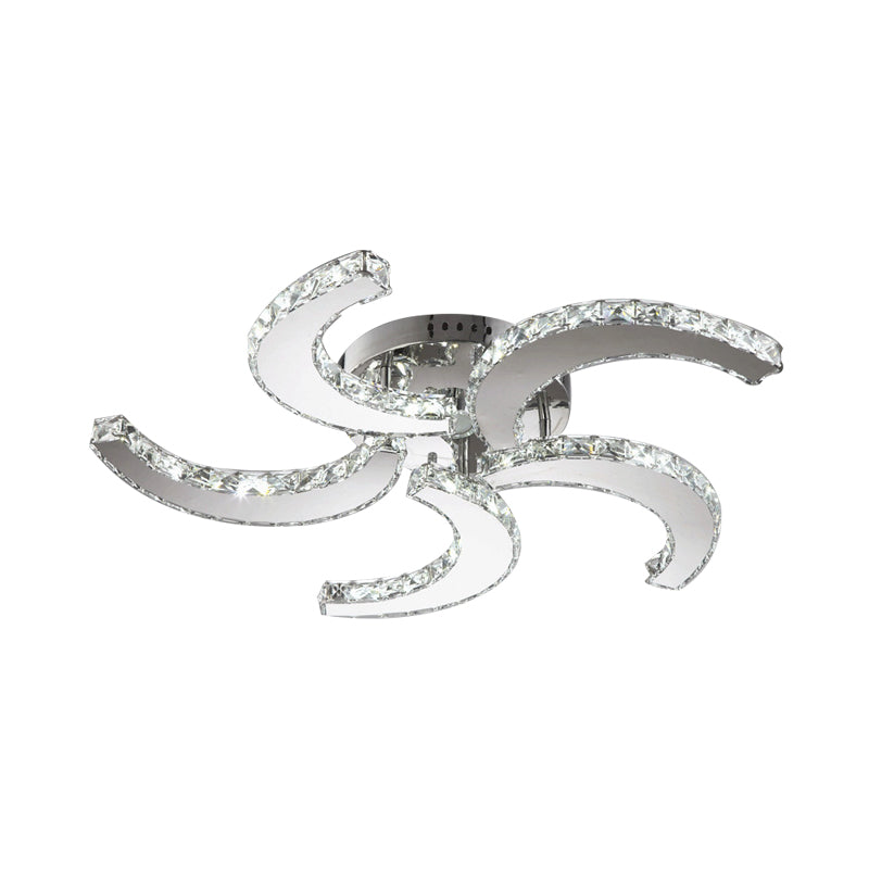 Simple Windmill Crystal Semi Flush Mount: 5 - Light Light In Chrome Bedroom Lighting With