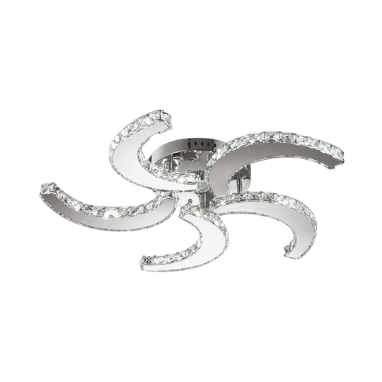 Simple Windmill Crystal Semi Flush Mount: 5 - Light Light In Chrome Bedroom Lighting With
