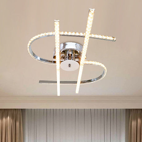 Crystal Led Chrome Semi Flush Mount Bedroom Light In Warm/White