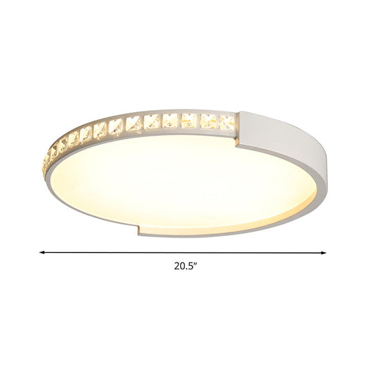 Simple White Led Flush Mount Crystal Lamp - 16.5’/20.5’/24.5’ Diameter