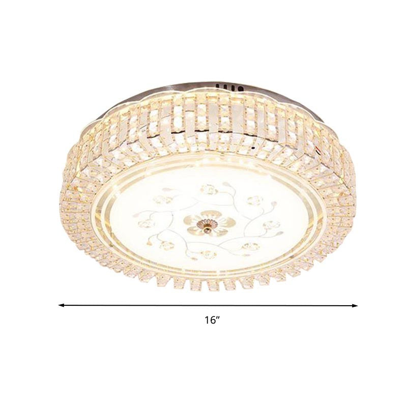 Modern K9 Crystal Flush Mount Led Ceiling Light Fixture White Drum 12’/16’/19.5’ Wide