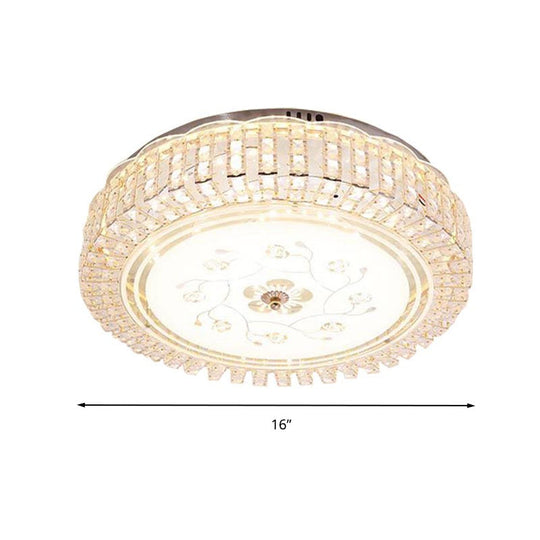 Modern K9 Crystal Flush Mount Led Ceiling Light Fixture White Drum 12’/16’/19.5’ Wide