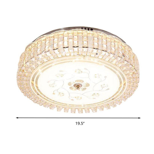Modern K9 Crystal Flush Mount Led Ceiling Light Fixture White Drum 12/16/19.5 Wide