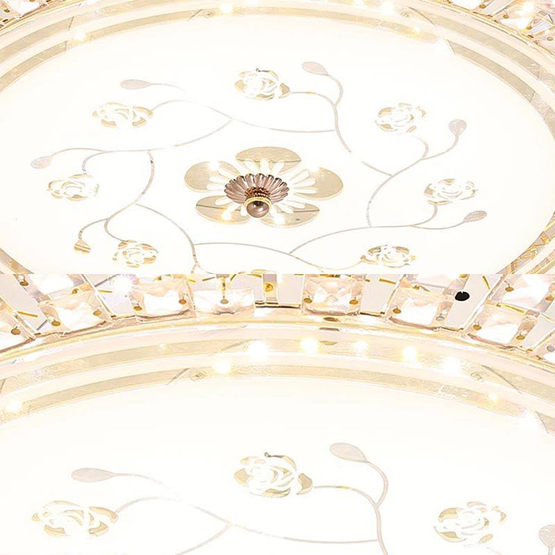 Modern K9 Crystal Flush Mount Led Ceiling Light Fixture White Drum 12’/16’/19.5’ Wide