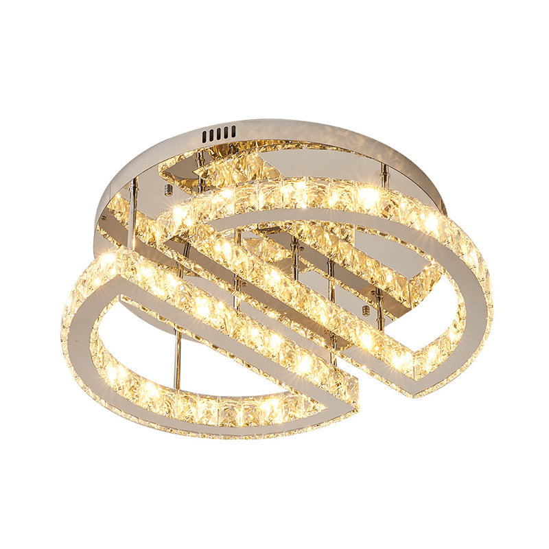 Sleek Led Crystal Semi Flush Mount Lighting For Bedroom With Warm/White/3 - Color Light - Silver