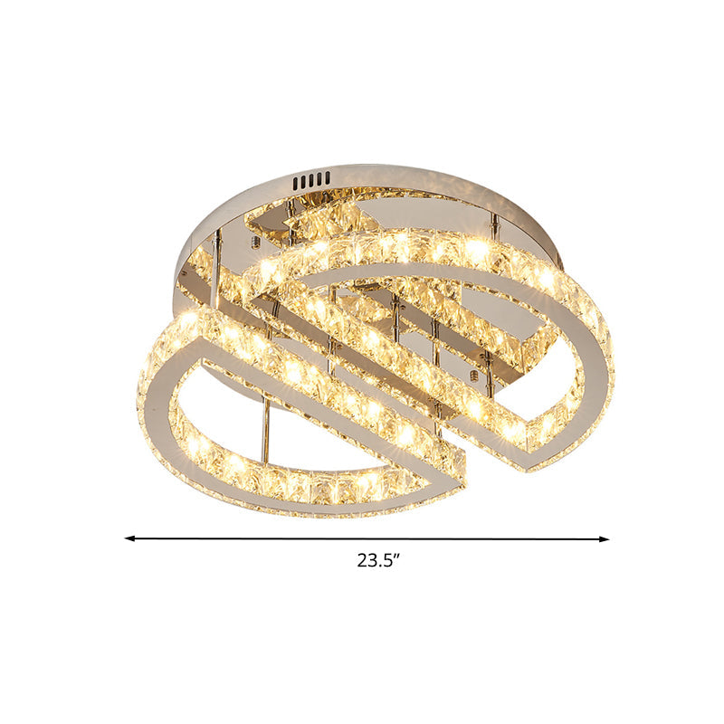 Sleek Led Crystal Semi Flush Mount Lighting For Bedroom With Warm/White/3 - Color Light - Silver