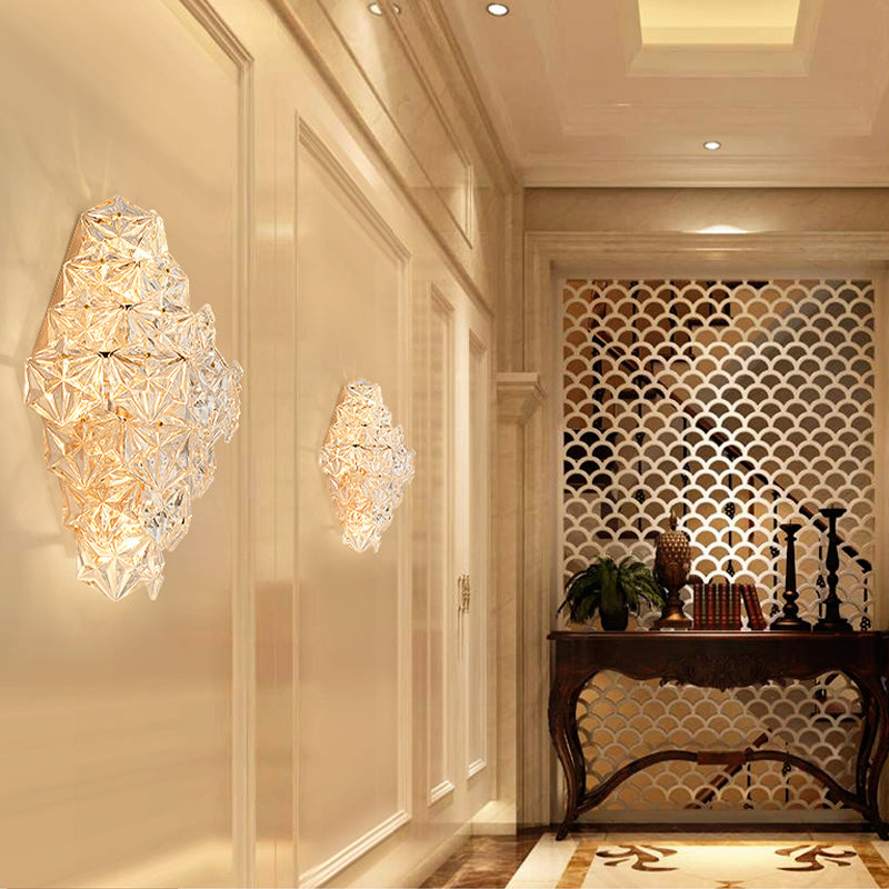 Modern Rhombus Clear Crystal 4-Light Sconce: Stylish Flush Wall Mounted Lamp