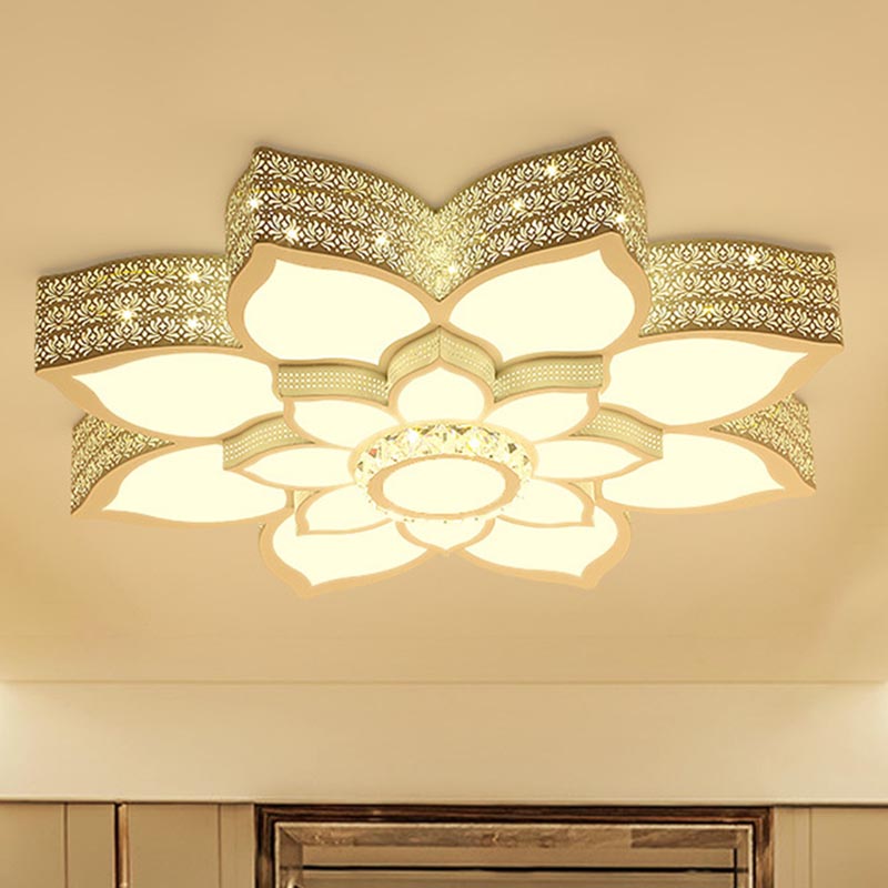 Lotus Crystal Flush Mount Light Fixture - White 23.5/29.5/35.5 W Led Ceiling In Warm/White