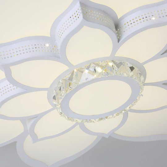 Lotus Crystal Flush Mount Light Fixture - White 23.5/29.5/35.5 W Led Ceiling In Warm/White