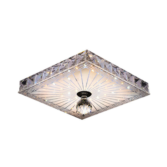 Modern Led Square Flush Mount Lamp - Elegant Crystal Light Fixture For Corridor In Warm/White