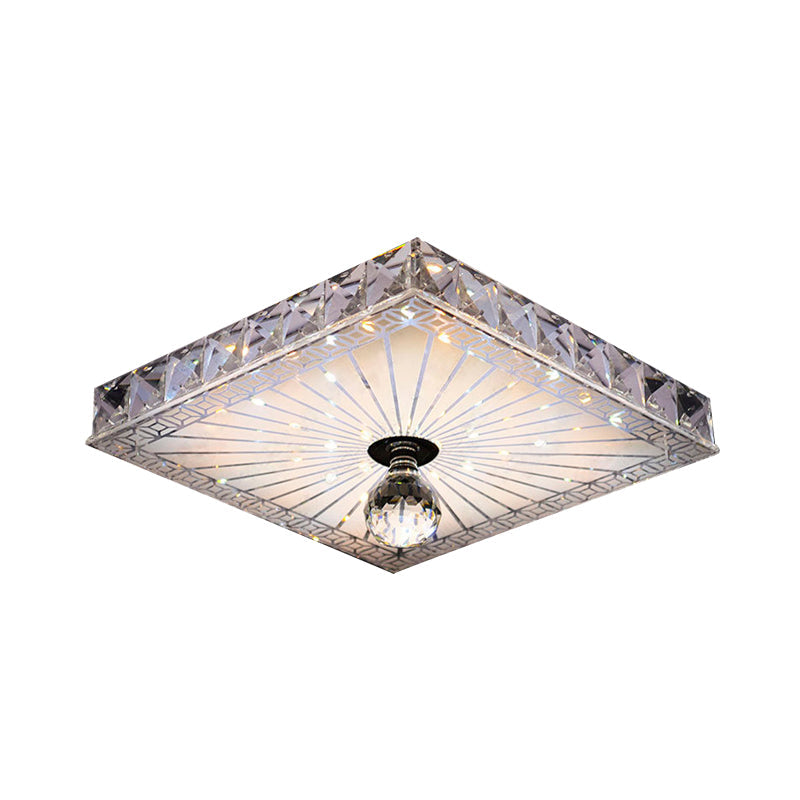 Modern Led Square Flush Mount Lamp - Elegant Crystal Light Fixture For Corridor In Warm/White